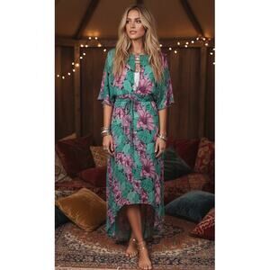 Leifnotes Sheer Floral Asymmetrical Maxi Dress